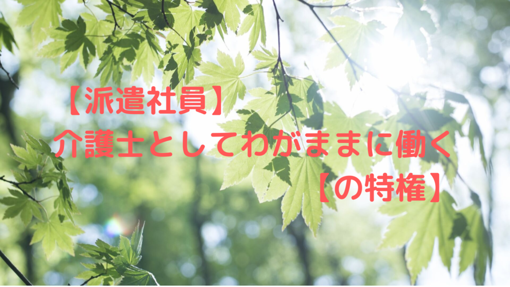 【派遣社員】介護士としてわがままに働く【の特権】